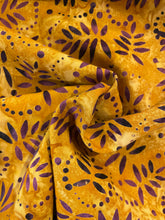 Load image into Gallery viewer, Fabric Freedom- Yellow and Purple Flower/Leaves Batik Cotton
