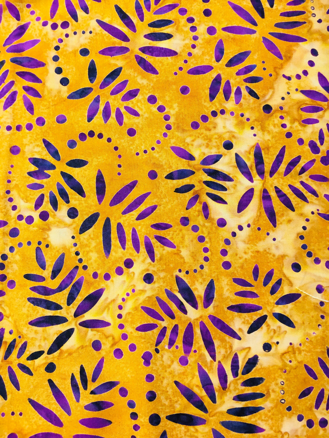 Fabric Freedom- Yellow and Purple Flower/Leaves Batik Cotton