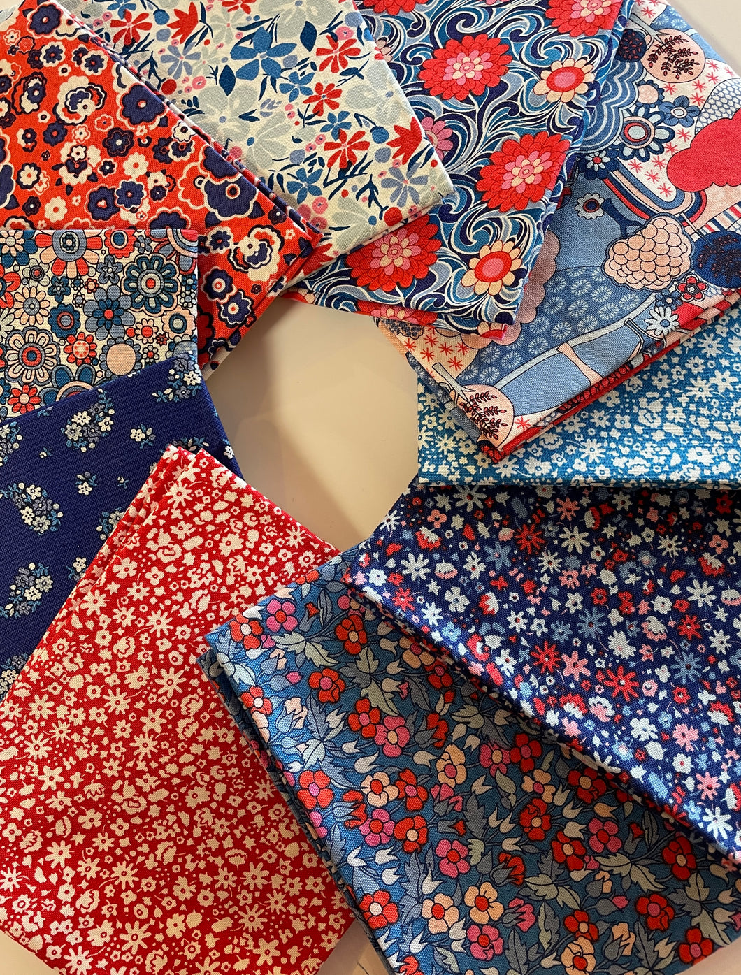 'Carnaby Collection' (Blue/Red) 10 Pc Fat Quarters - Liberty Fabric