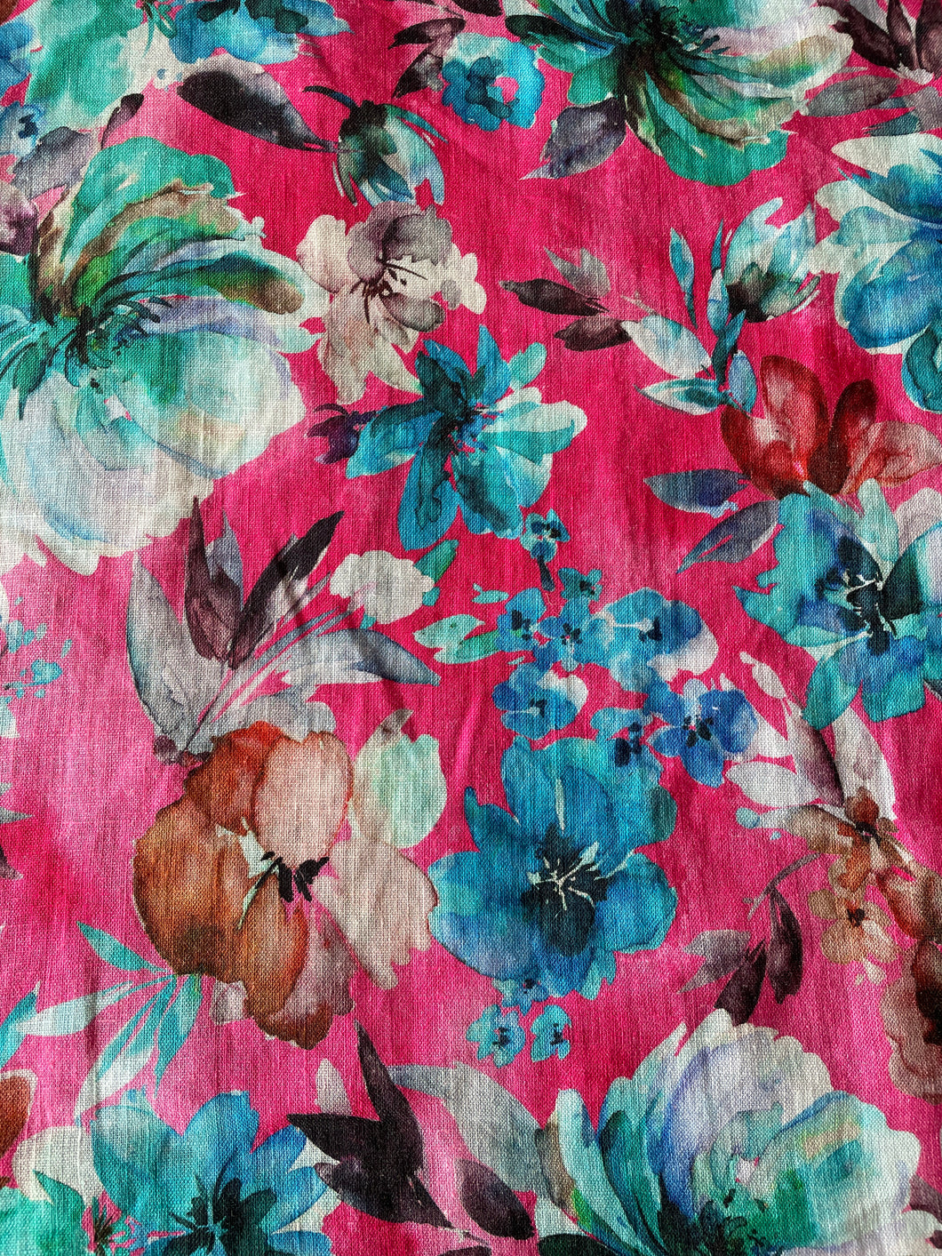 Pink Floral 100% Pure Linen Digital Print